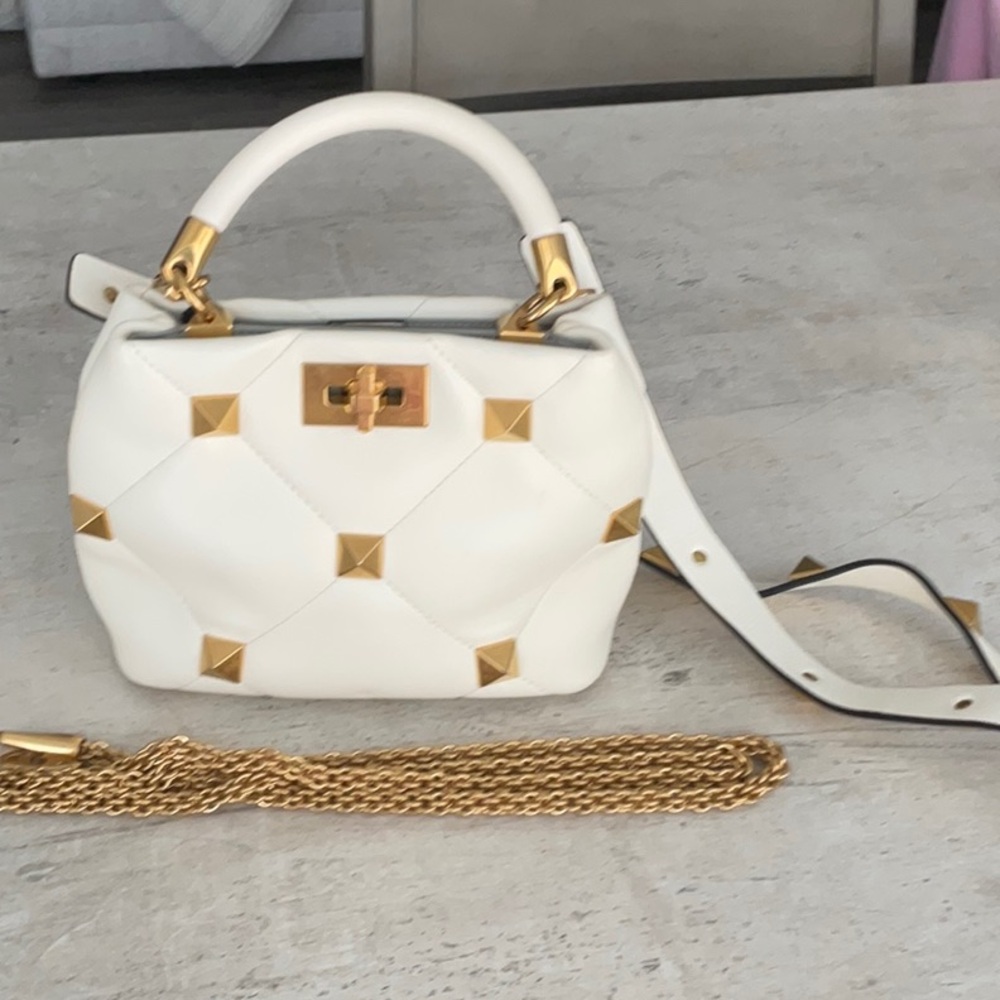 Valentino White and Gold Mini Bag with Studded Accents